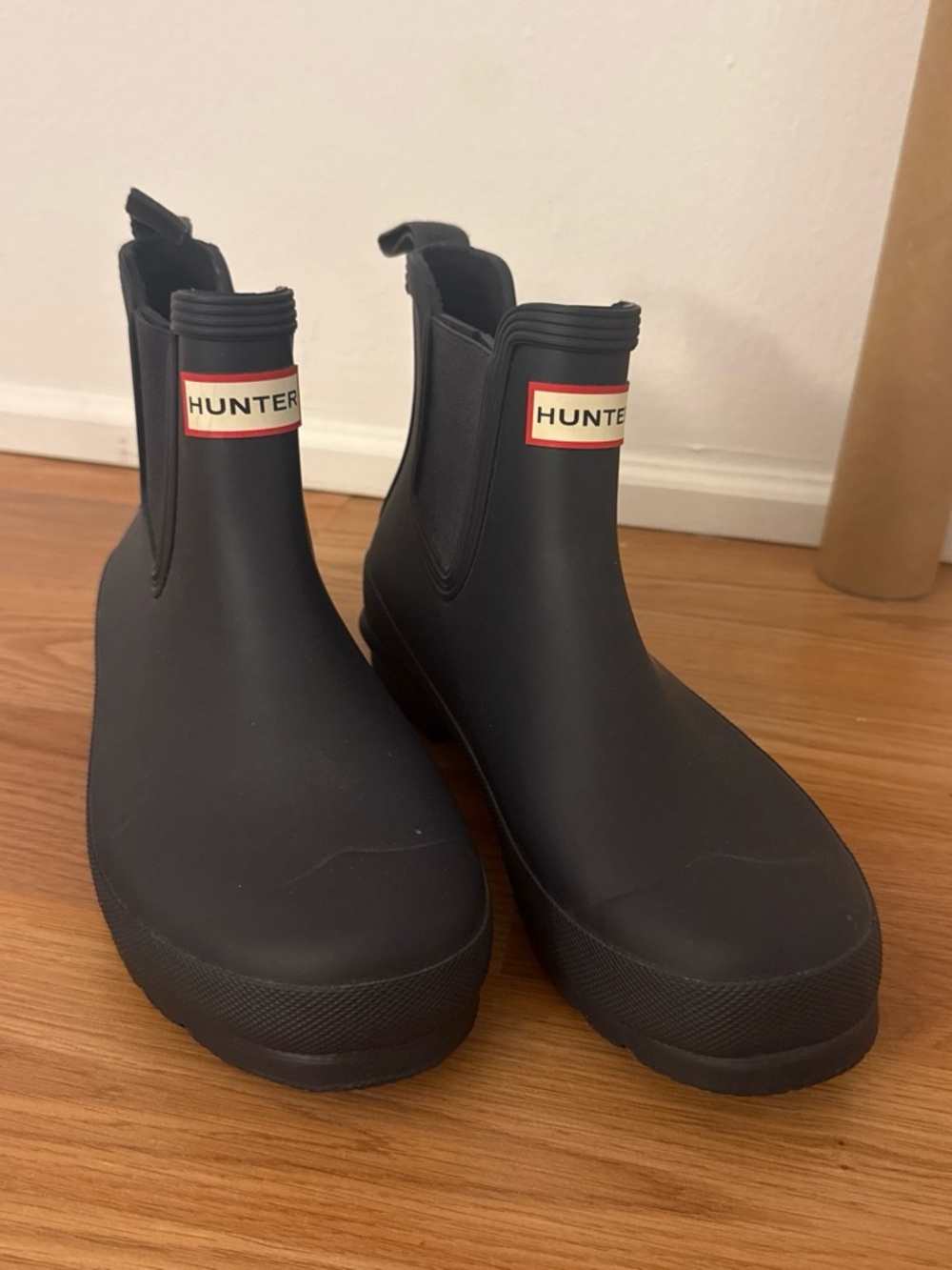 Hunter Matte Black Chelsea Rain Ankle Boots with Logo